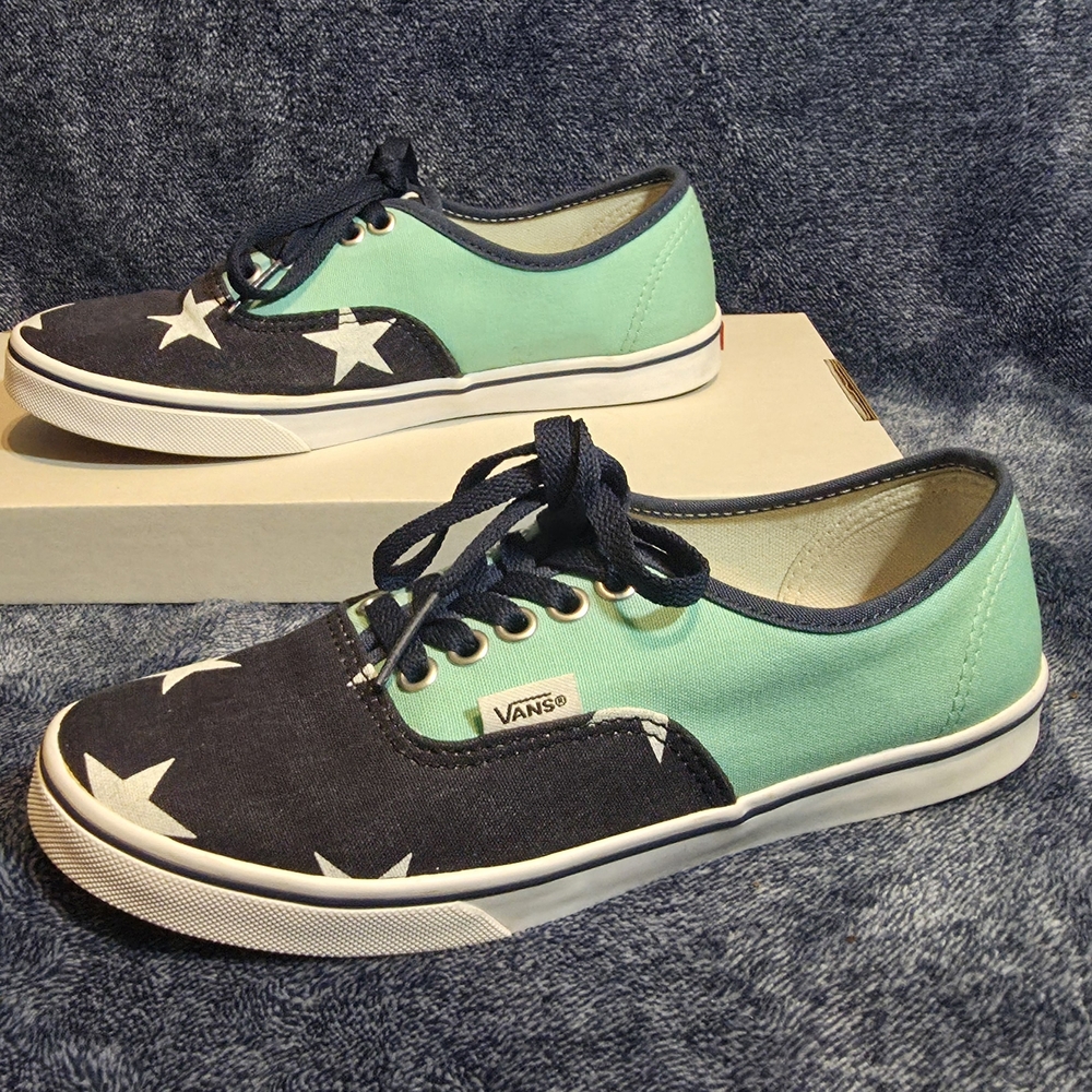 Vans Custom Authentic Canvas Sneakers - Mint Green/Navy Blue/White Stars